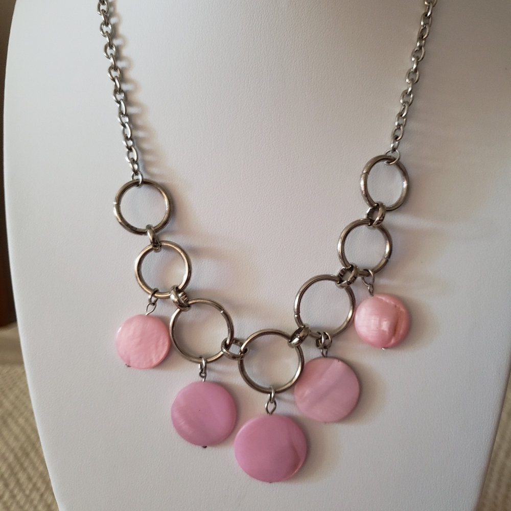 NWOT Silver Tone with Pink Dyed Shell Disc Beads
